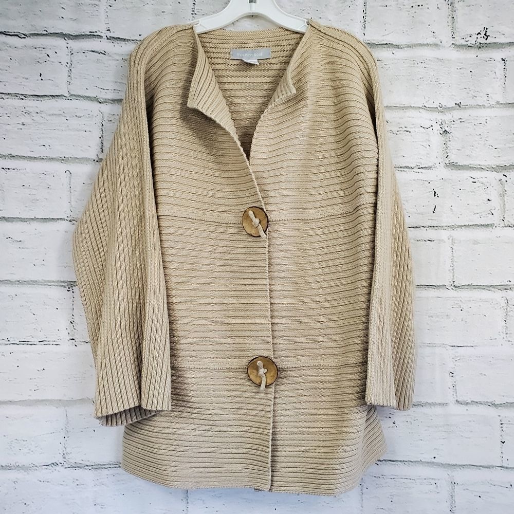 Modern soul beige button front cardigan jacket